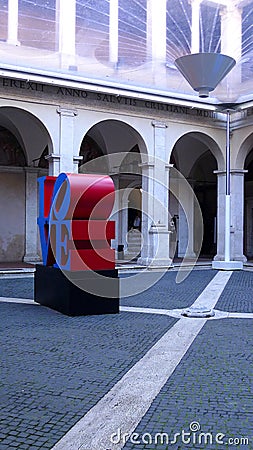 Exhibition â€œLove. Contemporary Art meets Amourâ€ at Chiostro del Bramante, Rome Editorial Stock Photo